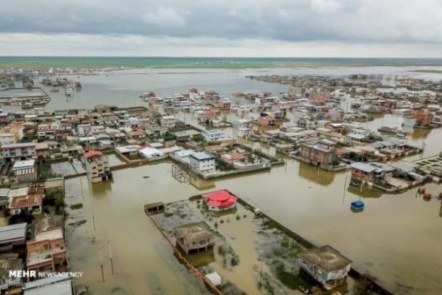 نمایی از آب‌گرفتگی در روز ۲۸ اسفندماه ۱۳۹۷ در استان گلستان، شهرستان آق‌قلا